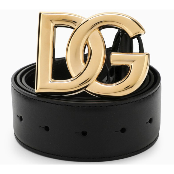 NEW Dolce & Gabbana D&G Logo Black Gold 40mm Leather Belt 36 90 NWT! - Picture 1 of 13